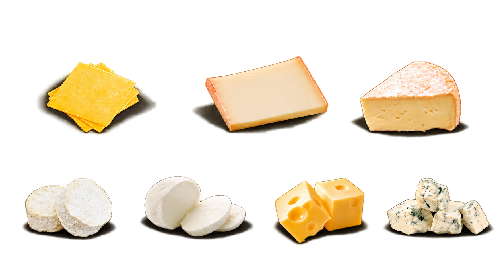 Gratinages : cheddar, raclette, reblochon, chèvre, mozzarella, emmental et bleu